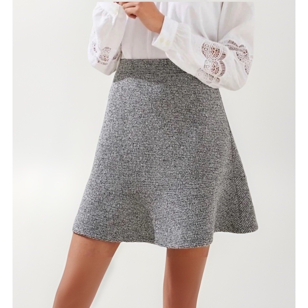 Loft Gray Tweed Bouclé Floppy Mini Skirt Pull On‎ Elastic Waist Women's L